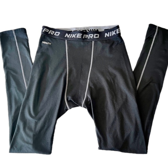 Men’s Nike Pro Compression Tights, Nike Athletic tights black w/silver swoosh - Picture 2 of 9